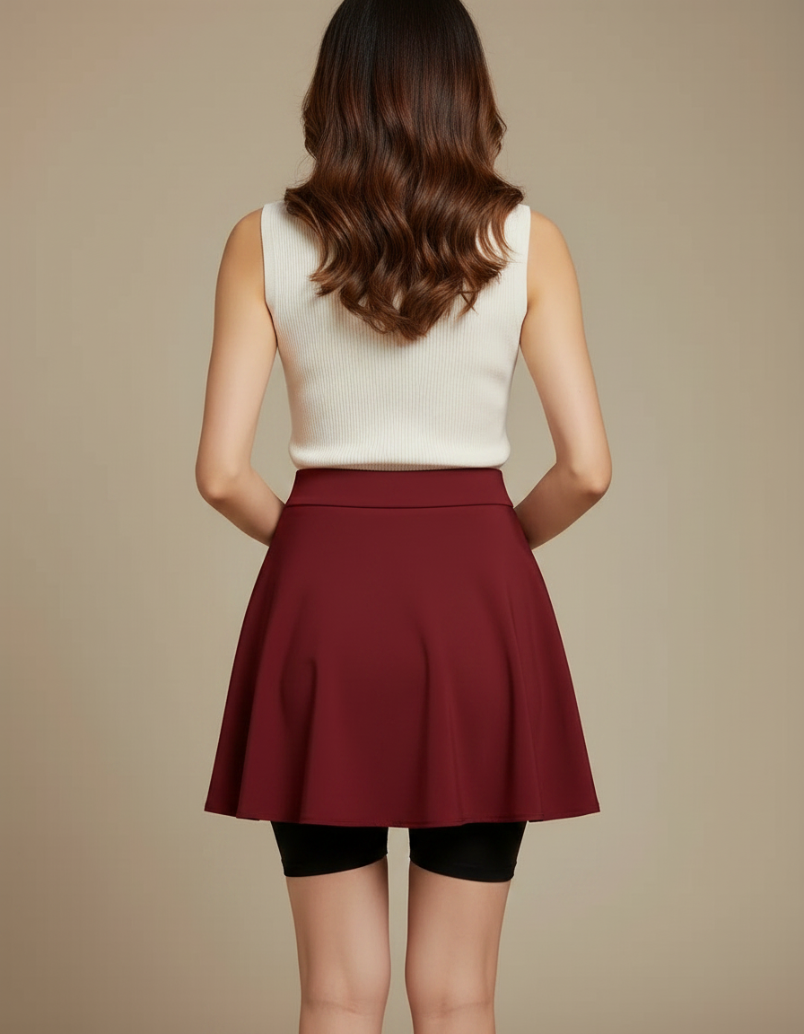 Pantalon Jupe Rouge Bordeaux Courte Évasée Élégante Femme - Polyester - vue 2