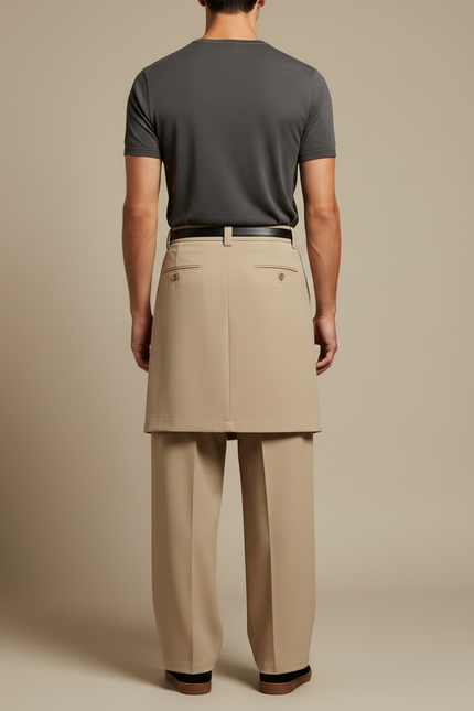 Pantalon Jupe Beige Droit Superposé Décontracté Homme - Polyester - vue 2