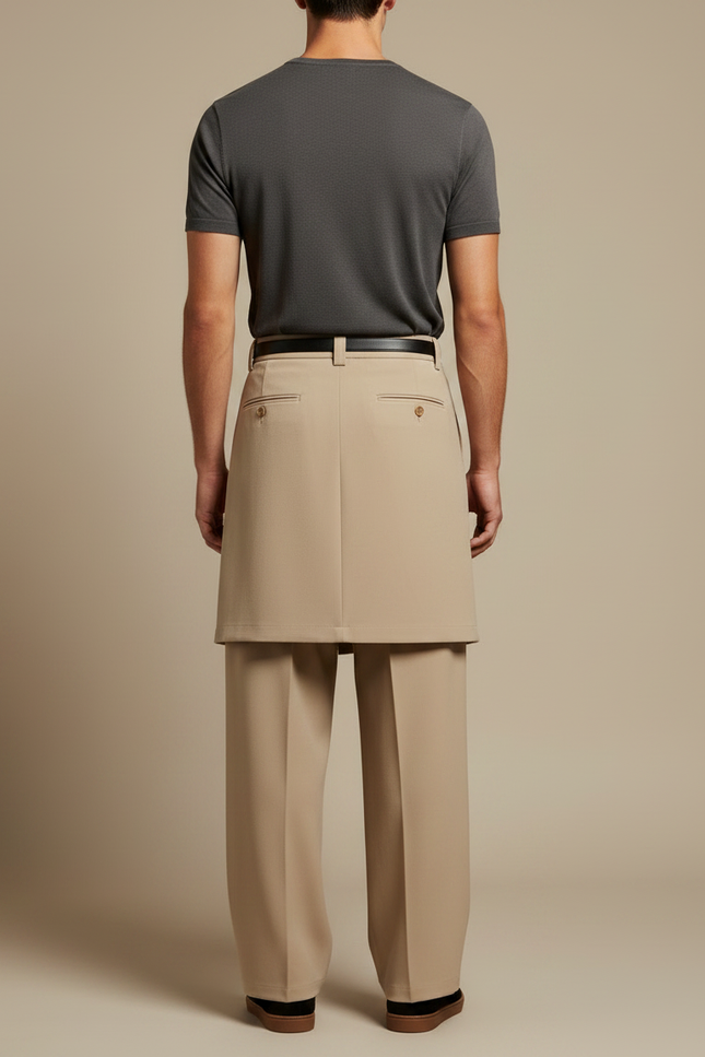 Pantalon Jupe Beige Droit Superposé Décontracté Homme - Polyester - vue 2
