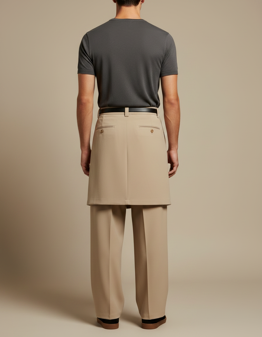 Pantalon Jupe Beige Droit Superposé Décontracté Homme - Polyester - vue 2