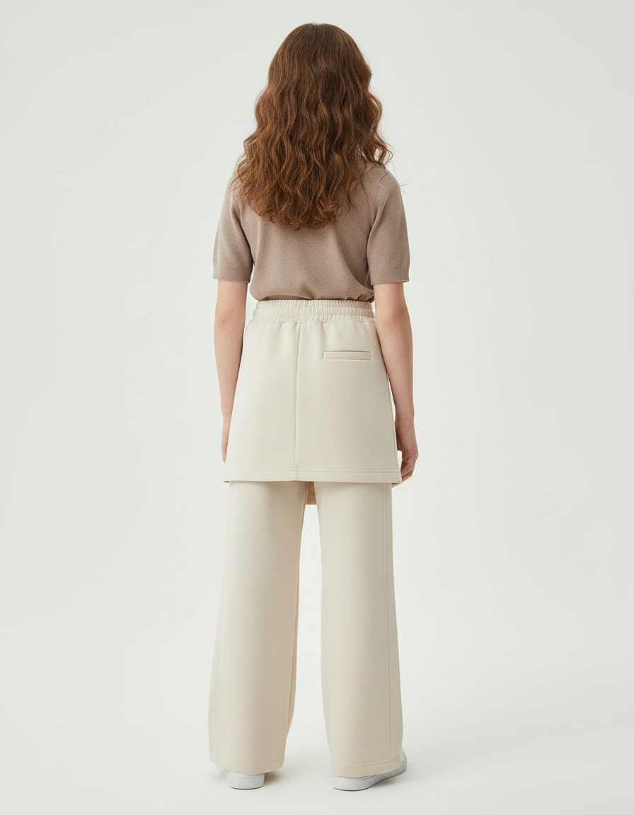 Pantalon Jupe Beige Crème Ample Décontracté Enfant Moderne - Molleton - vue 2
