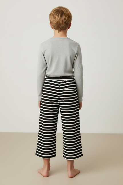 Pantalon Jupe Rayé Noir Blanc Ample Coton Enfant - vue 2