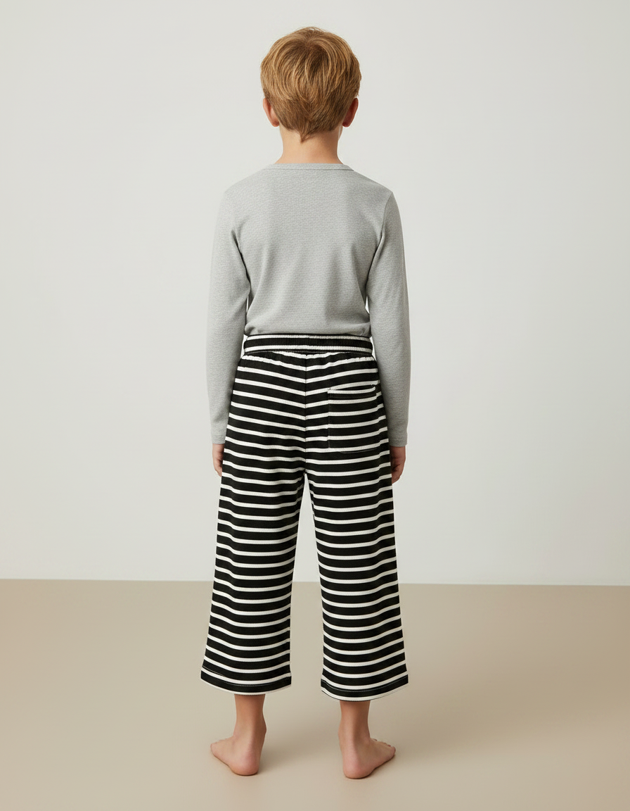 Pantalon Jupe Rayé Noir Blanc Ample Coton Enfant - vue 2