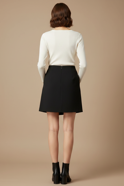 Pantalon Jupe Noir Asymétrique Élégant Boutons Chic - Gabardine - vue 2