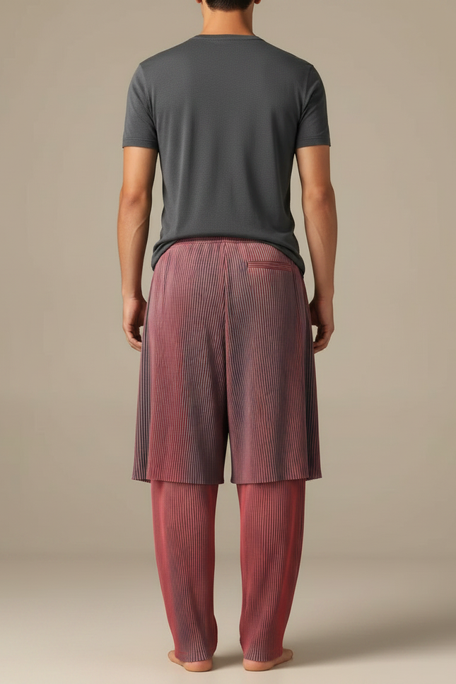 Pantalon Jupe Plissé Rouge Dégradé Ample Décontracté - Polyester - vue 2