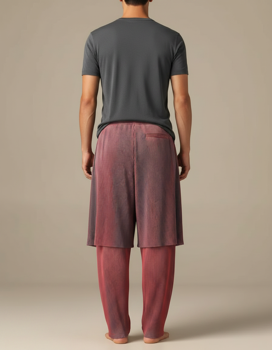 Pantalon Jupe Plissé Rouge Dégradé Ample Décontracté - Polyester - vue 2