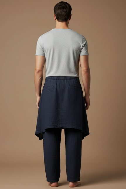 Pantalon Jupe Bleu Marine Lin Ample Homme - vue 2