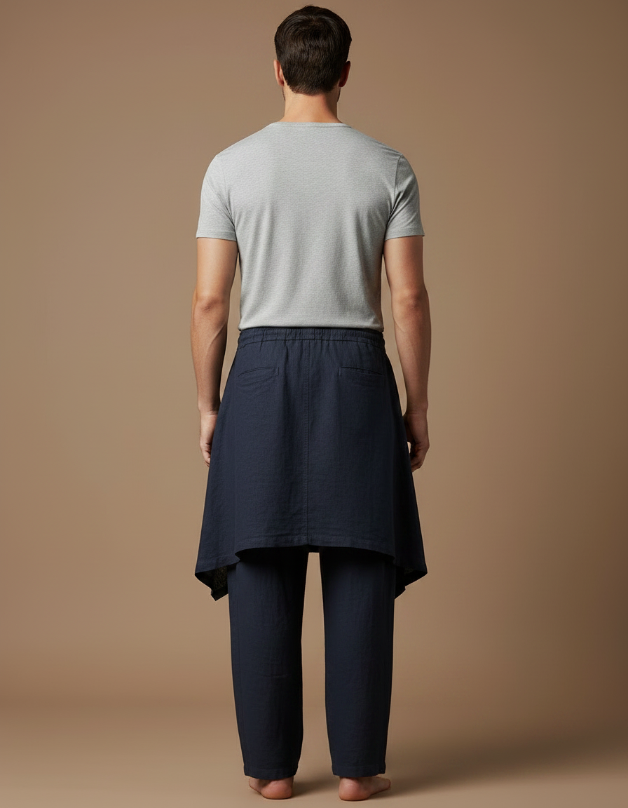 Pantalon Jupe Bleu Marine Lin Ample Homme - vue 2