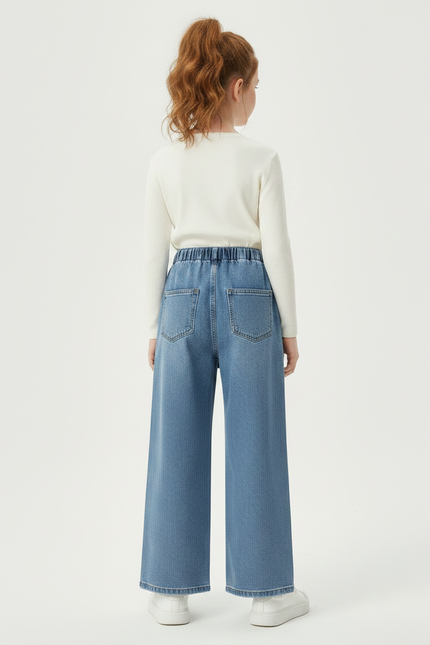 Pantalon Jupe Denim Bleu Ample Superposé Élastique Fille - Jean - vue 2