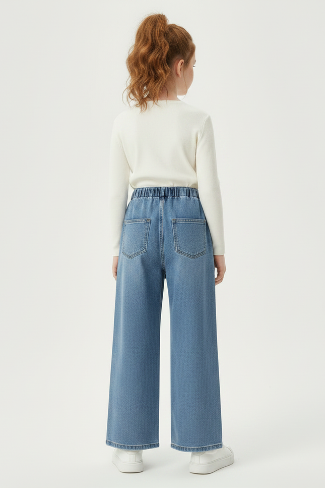 Pantalon Jupe Denim Bleu Ample Superposé Élastique Fille - Jean - vue 2