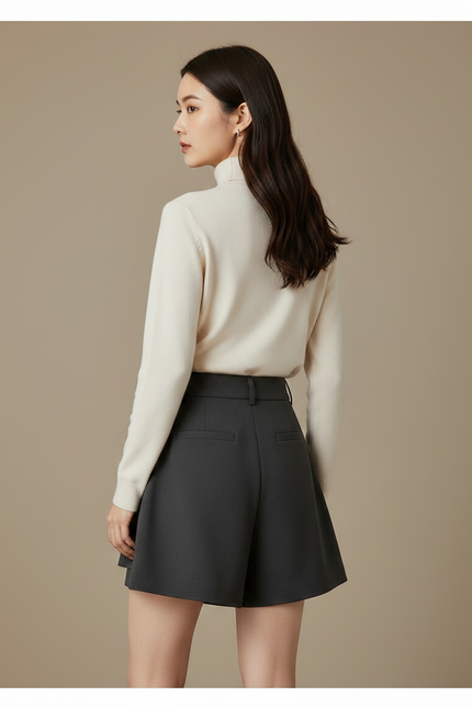 Pantalon Jupe Gris Plissé Élégant Mini Décontracté - Gabardine - vue 2