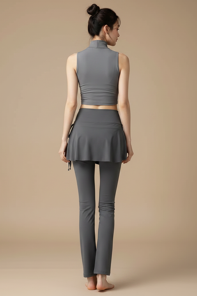 Pantalon Jupe Gris Sport Moulant Évasé Cordon - Polyester - vue 2