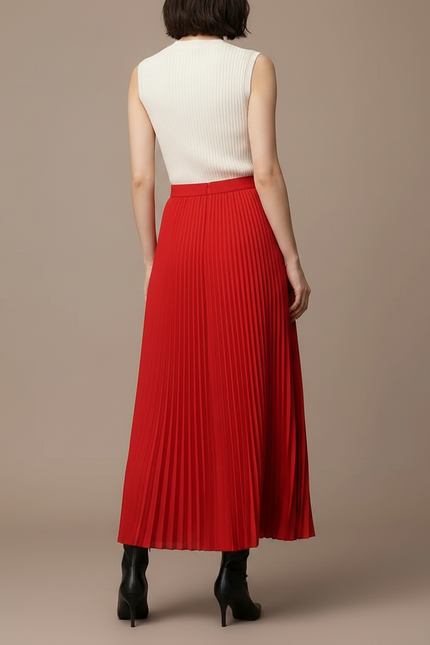 Pantalon Jupe Rouge Plissé Ample Fluide Élégant - Polyester - vue 2