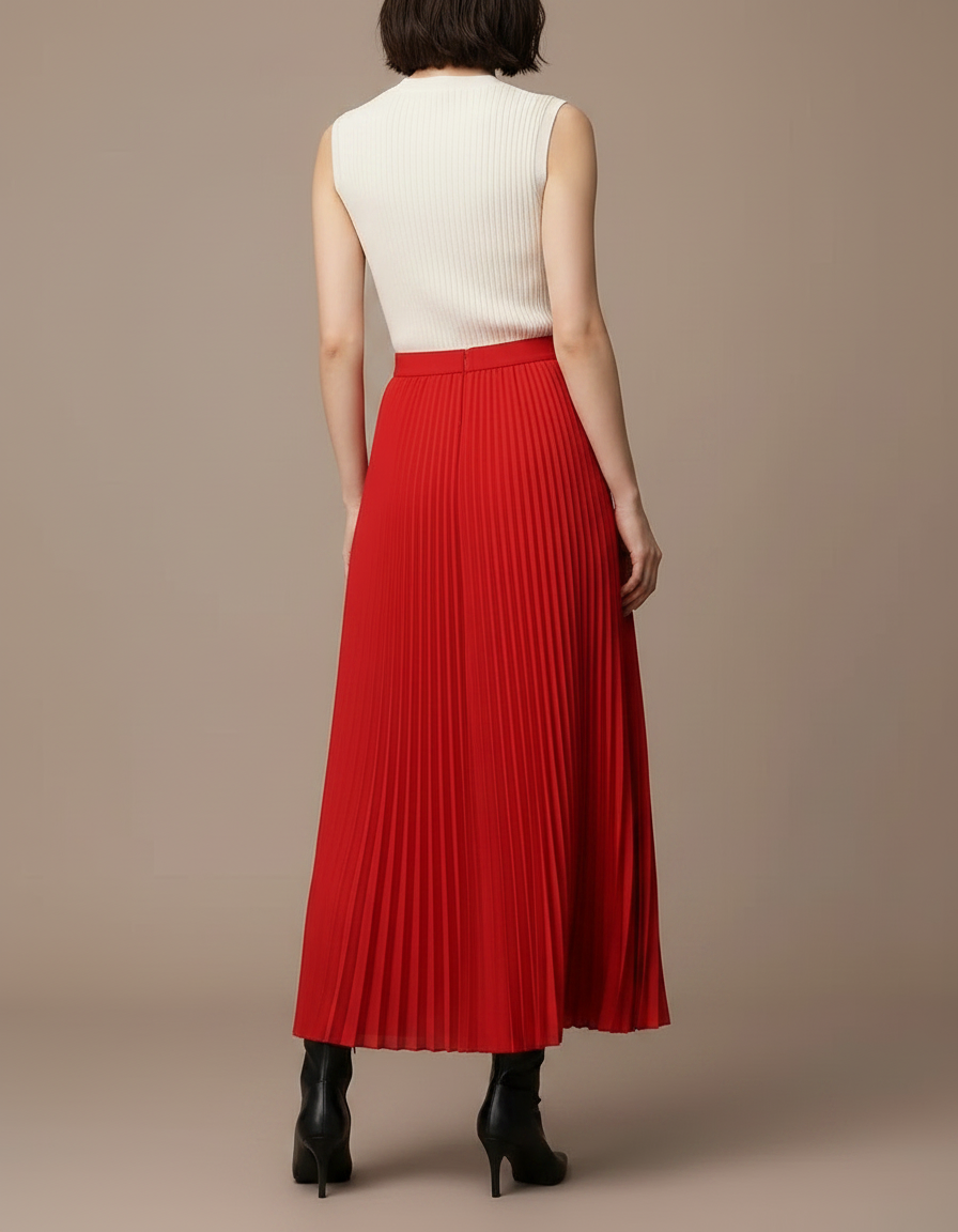 Pantalon Jupe Rouge Plissé Ample Fluide Élégant - Polyester - vue 2