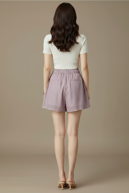 Pantalon Jupe Mauve Fluide Cordon Chiffon Ample - Violet Polyester - vue 2