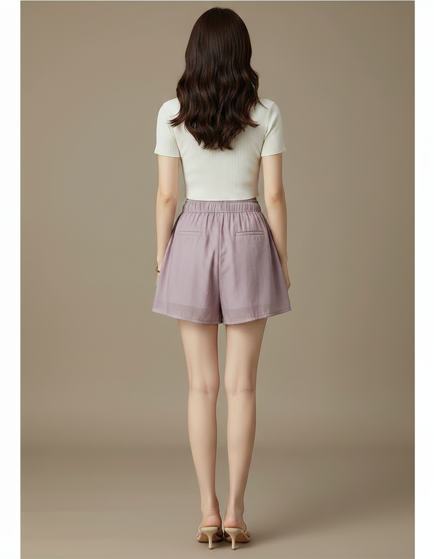 Pantalon Jupe Mauve Fluide Cordon Chiffon Ample - Violet Polyester - vue 2