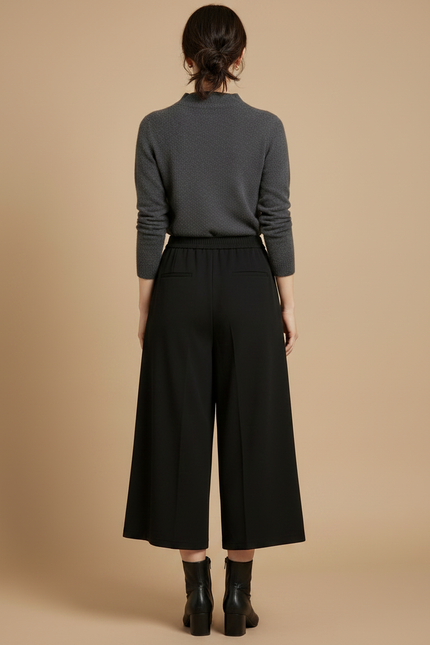Pantalon Jupe Noir Long Évasé Élégant Hiver - Maille - vue 2