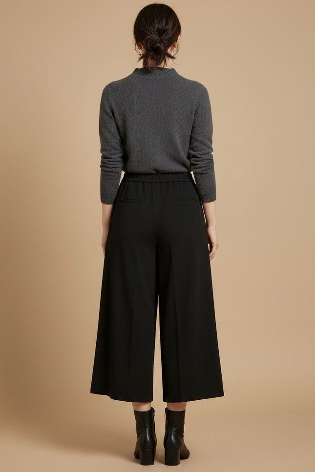 Pantalon Jupe Noir Long Évasé Élégant Hiver - Maille - vue 2