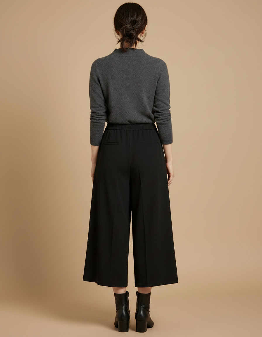 Pantalon Jupe Noir Long Évasé Élégant Hiver - Maille - vue 2