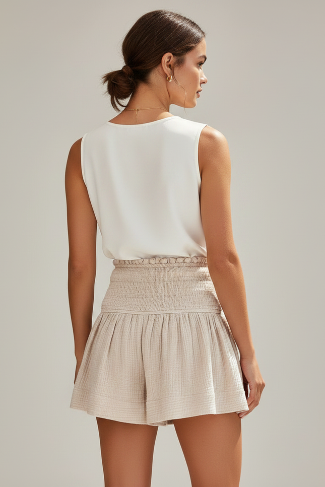 Pantalon Jupe Beige Smocké Fluide Décontracté - Lin - vue 2