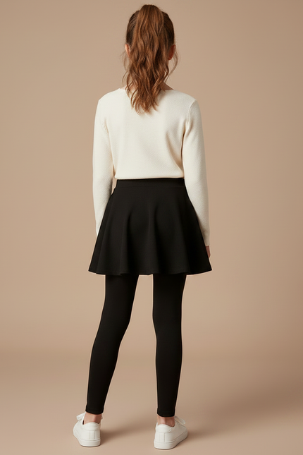 Pantalon Jupe Noir Uni Extensible Fille Confortable - Maille - vue 2