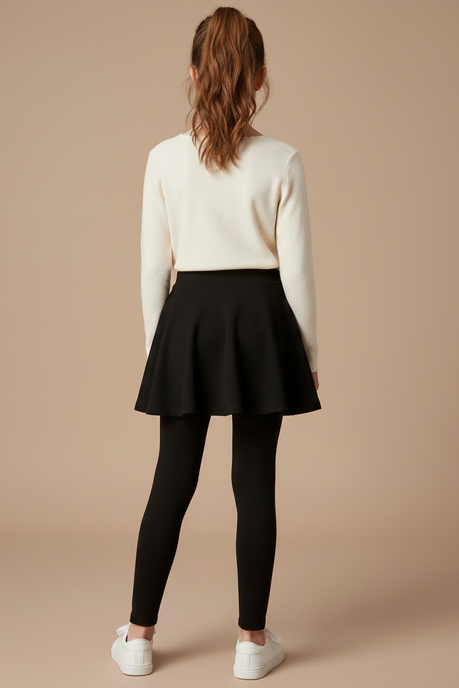 Pantalon Jupe Noir Uni Extensible Fille Confortable - Maille - vue 2
