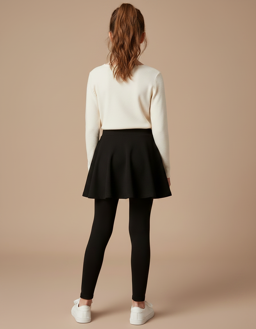 Pantalon Jupe Noir Uni Extensible Fille Confortable - Maille - vue 2