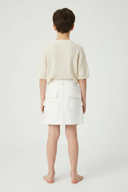 Pantalon Jupe Blanc Cargo Superposé Coton Enfant - Jean - vue 2