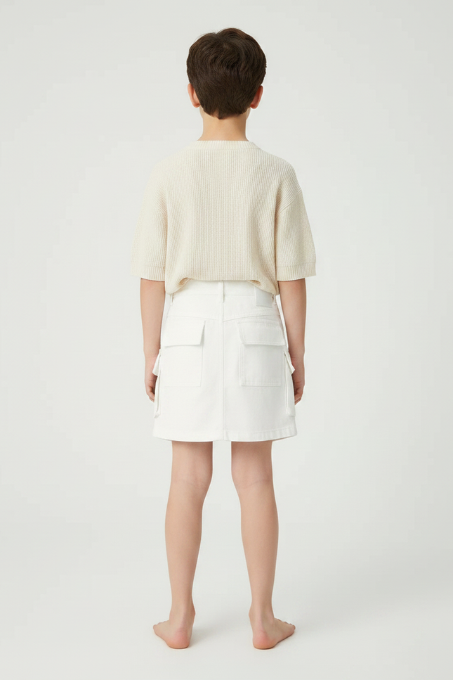 Pantalon Jupe Blanc Cargo Superposé Coton Enfant - Jean - vue 2