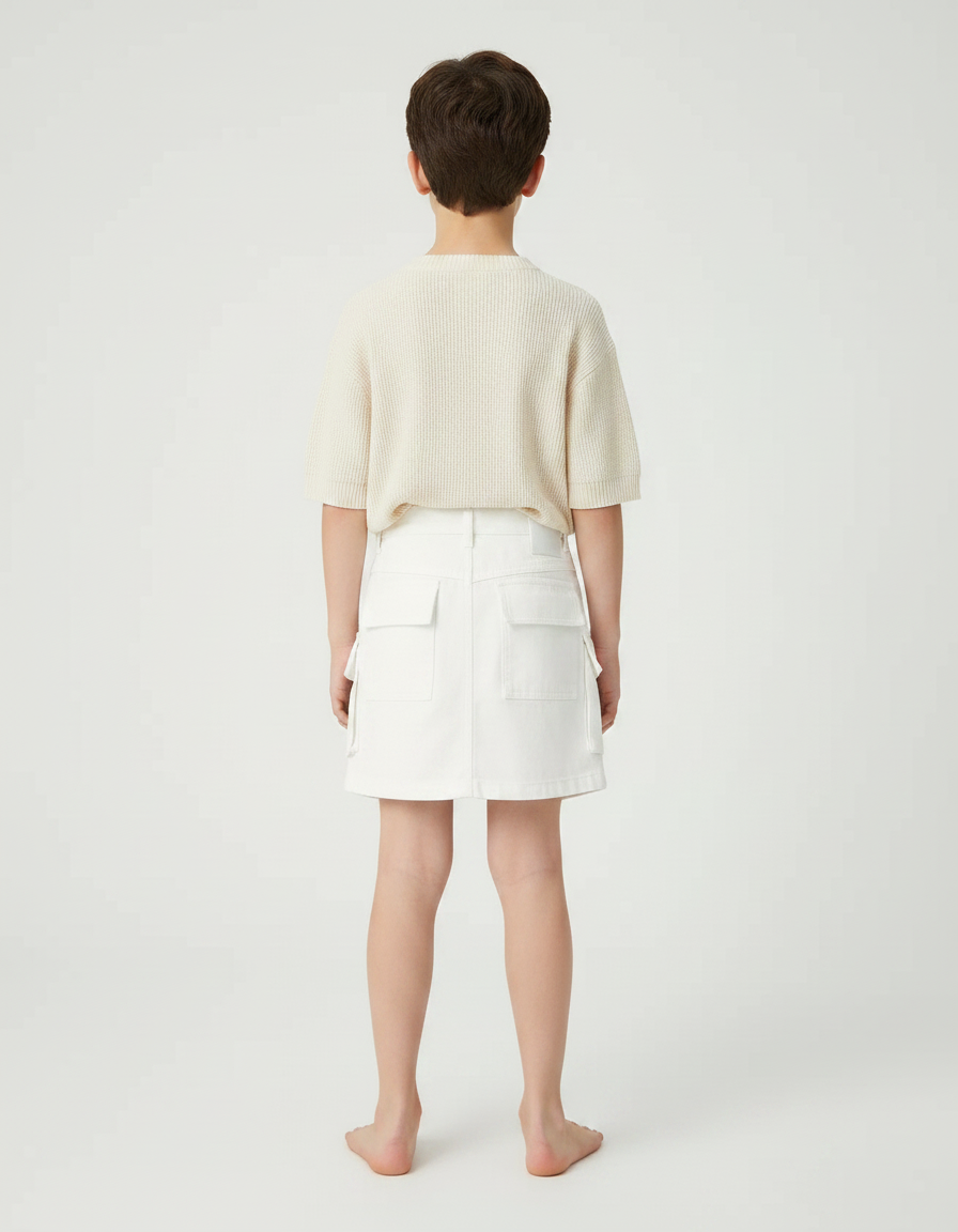 Pantalon Jupe Blanc Cargo Superposé Coton Enfant - Jean - vue 2
