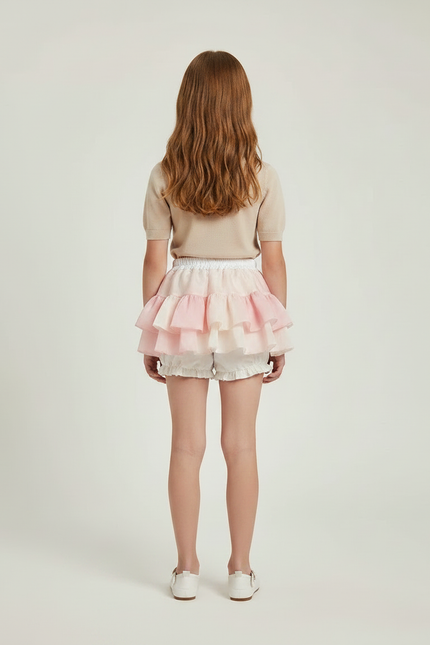 Pantalon Jupe Rose Poudré Volants Tulle Bouffant Court - Polyester - vue 2
