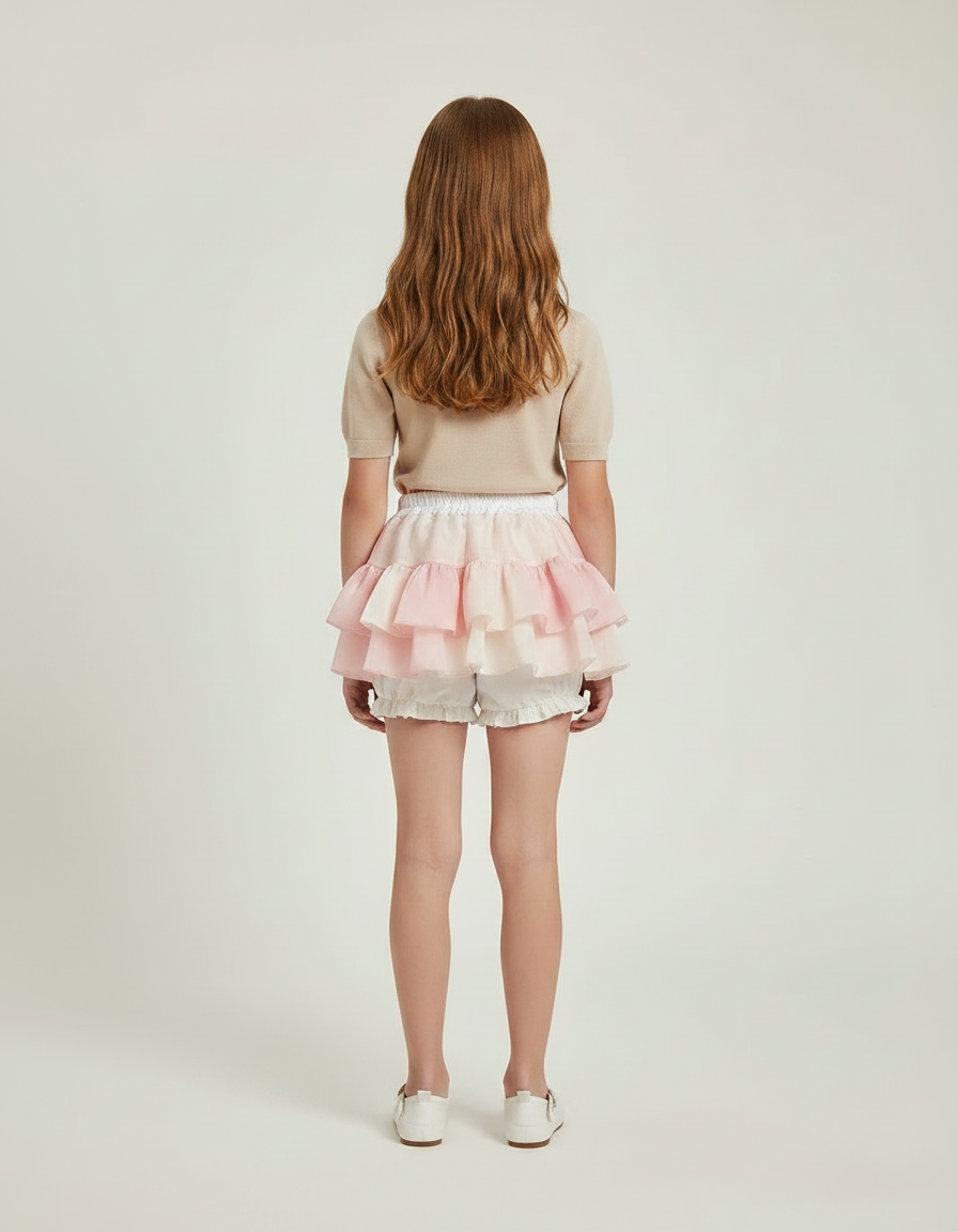 Pantalon Jupe Rose Poudré Volants Tulle Bouffant Court - Polyester - vue 2
