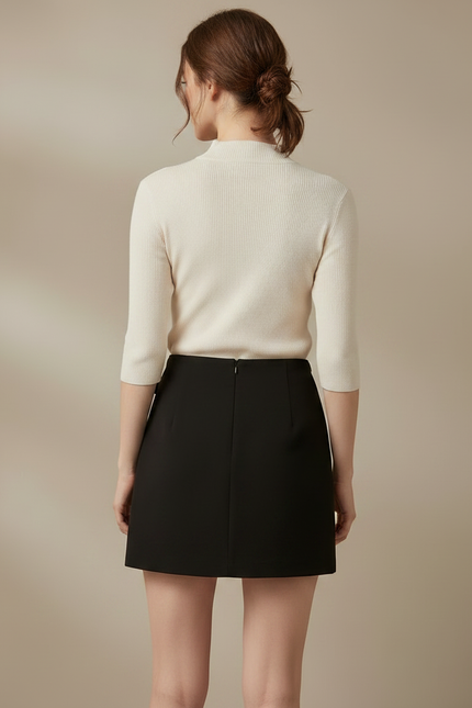 Pantalon Jupe Noir Ceinture Boucle Taille Haute - Polyester - vue 2