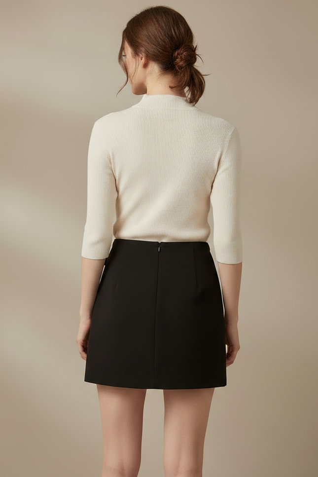 Pantalon Jupe Noir Ceinture Boucle Taille Haute - Polyester - vue 2
