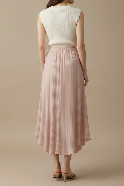 Pantalon Jupe Plissé Rose Fluide Asymétrique Élégant - Polyester - vue 2
