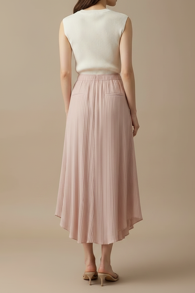 Pantalon Jupe Plissé Rose Fluide Asymétrique Élégant - Polyester - vue 2