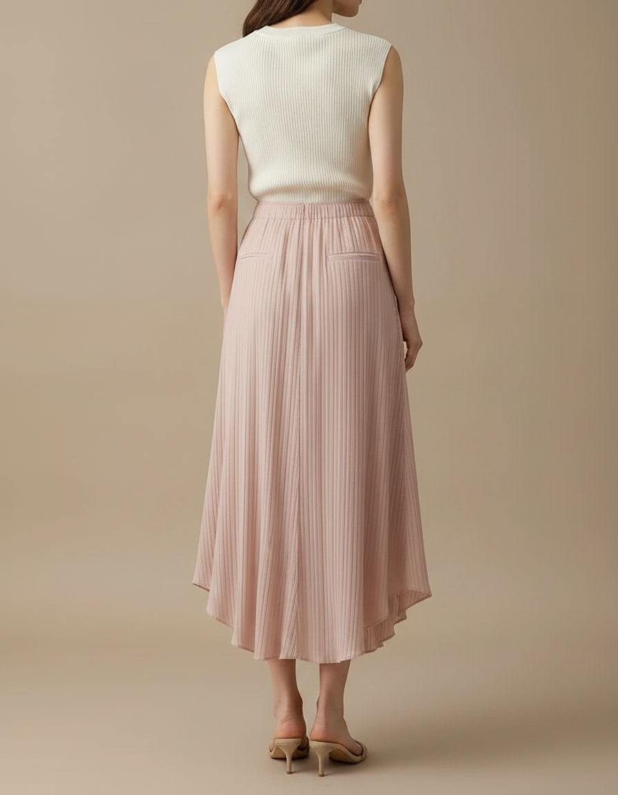 Pantalon Jupe Plissé Rose Fluide Asymétrique Élégant - Polyester - vue 2
