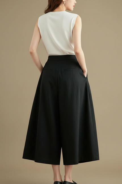 Pantalon Jupe Noir Ample Coton Fluide Élégant - vue 2