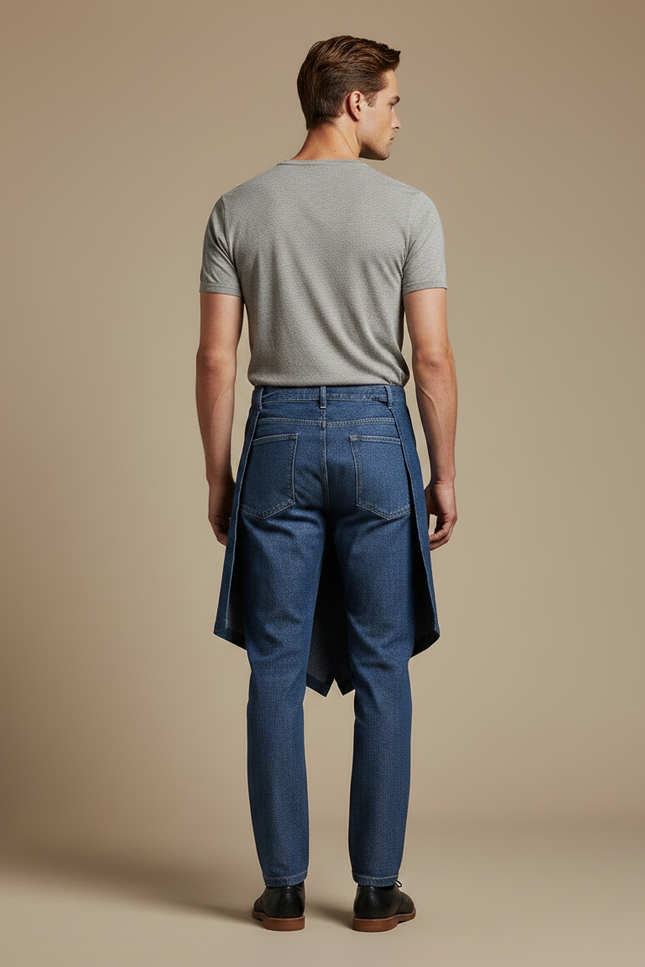 Pantalon Jupe Denim Asymétrique Bleu Homme Moderne - Jean - vue 2