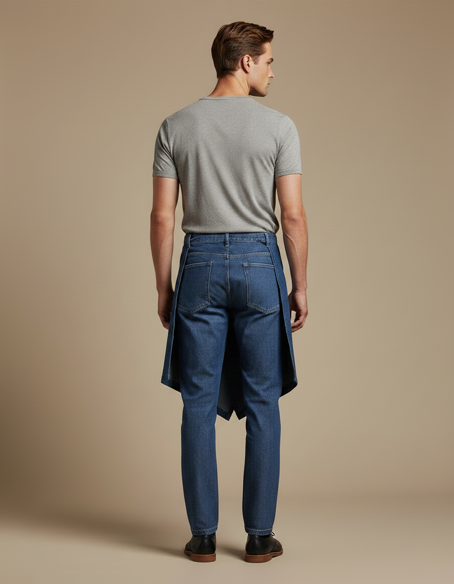 Pantalon Jupe Denim Asymétrique Bleu Homme Moderne - Jean - vue 2
