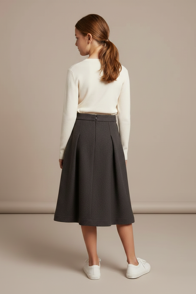 Pantalon Jupe Gris Laine Plissé Ample Fille - vue 2