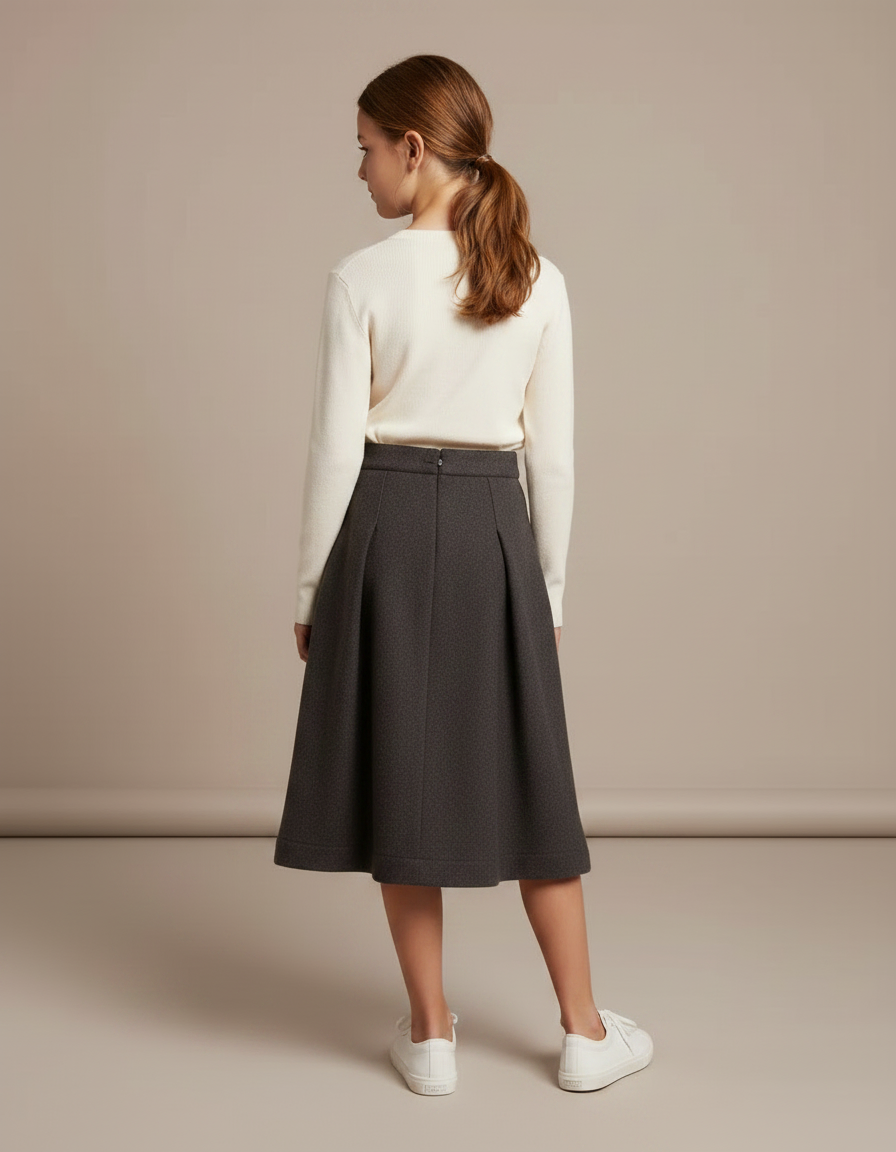 Pantalon Jupe Gris Laine Plissé Ample Fille - vue 2