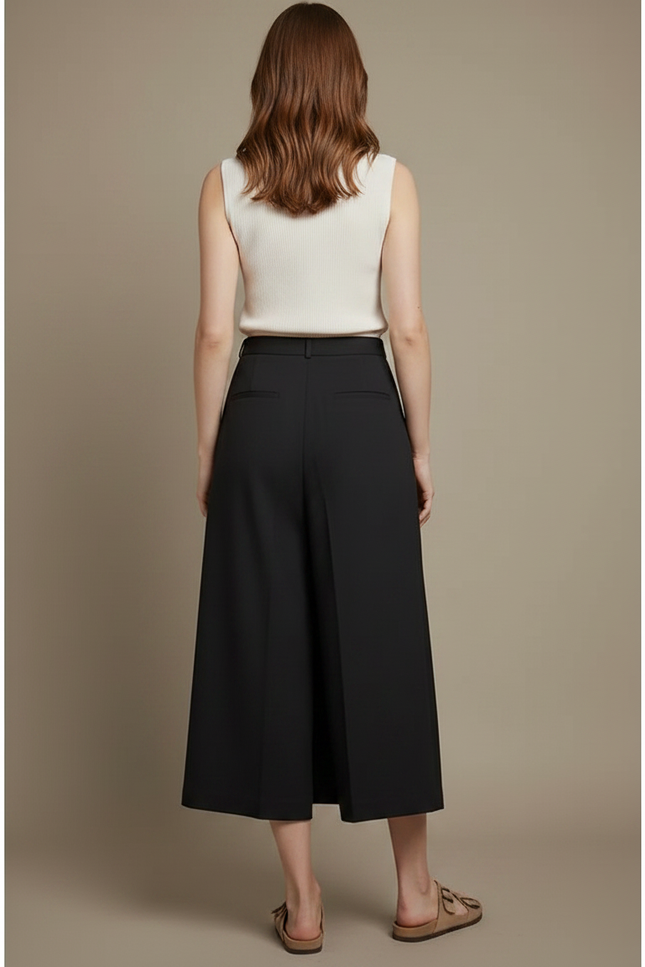 Pantalon Jupe Noir Longue Fluide Élégante Femme - Polyester - vue 2