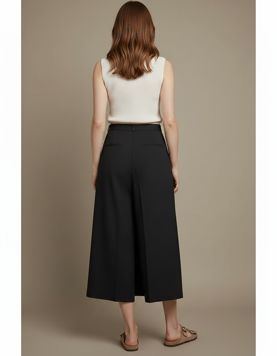 Pantalon Jupe Noir Longue Fluide Élégante Femme - Polyester - vue 2
