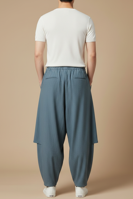 Pantalon Jupe Bleu Coton Ample Drapé Homme - vue 2