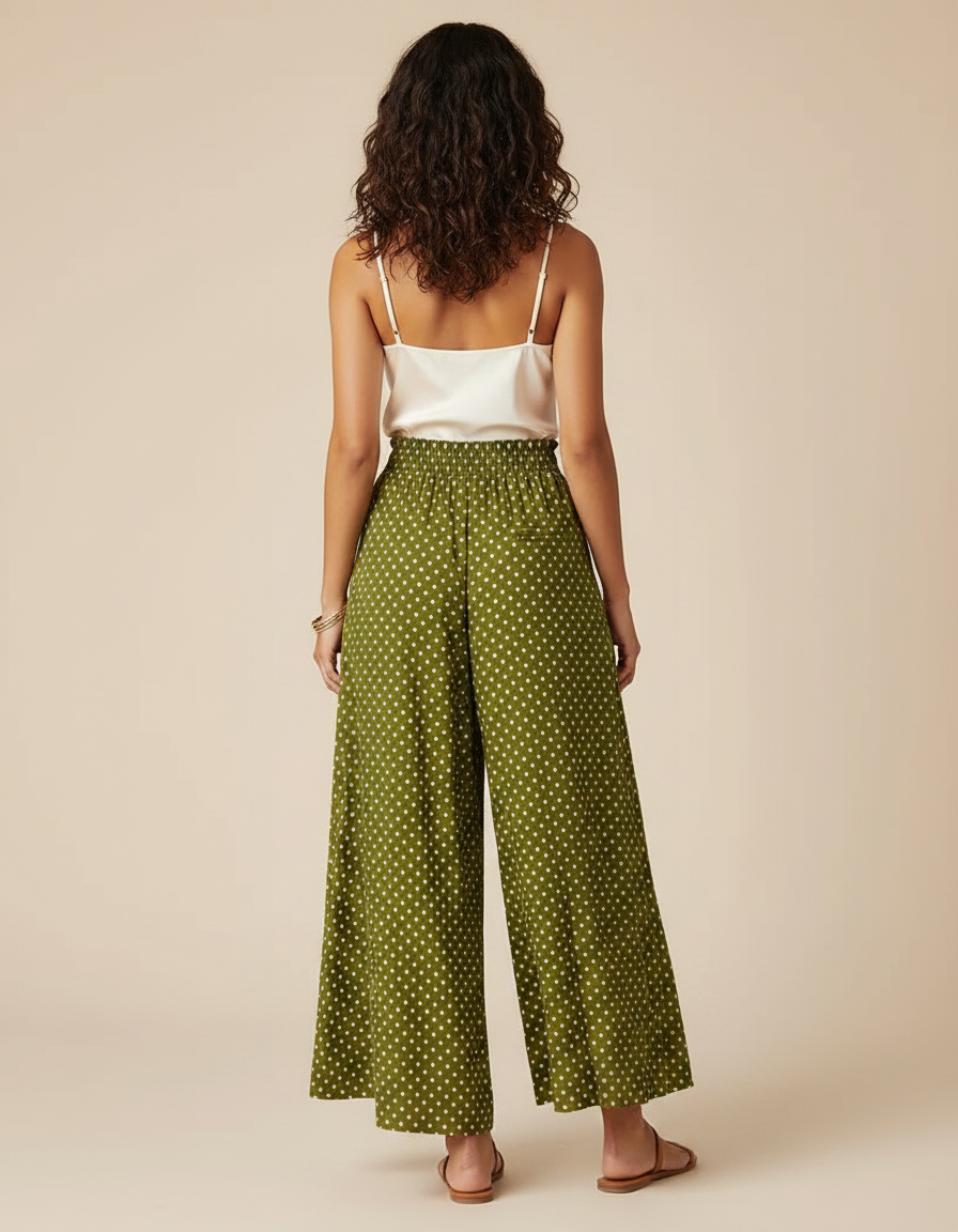 Pantalon Jupe Fluide Femme - Vert Viscose - vue 2
