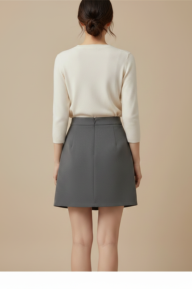 Pantalon Jupe Gris Asymétrique Élégant Court - Gabardine - vue 2