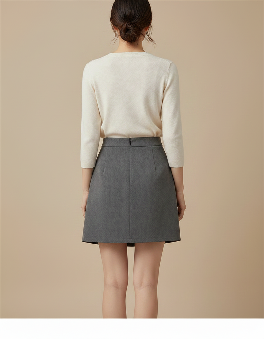 Pantalon Jupe Gris Asymétrique Élégant Court - Gabardine - vue 2