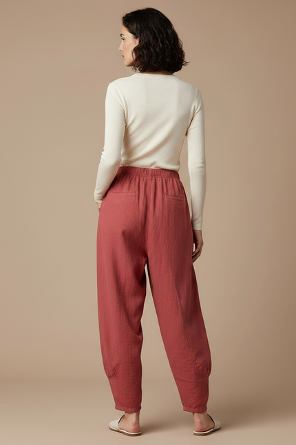 Pantalon Jupe Rouge Ample Coton Lin Vintage - vue 2