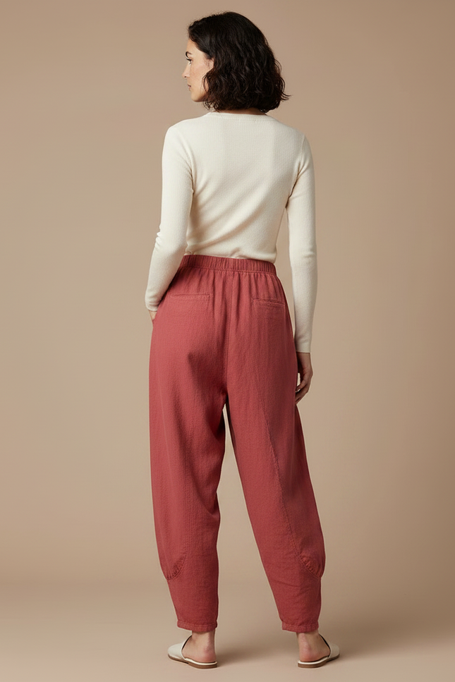 Pantalon Jupe Rouge Ample Coton Lin Vintage - vue 2